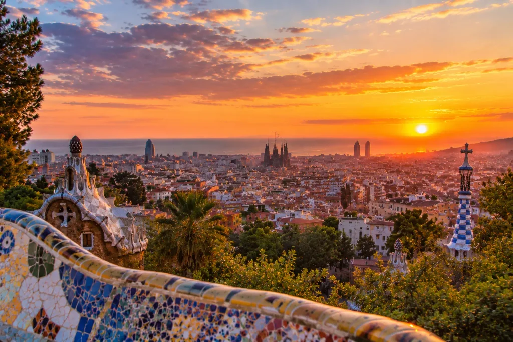 Barcelona Skyline from Park Güell at Sunset