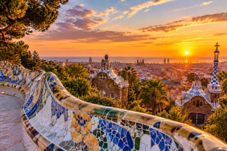 Park Güell sunset view over Barcelona